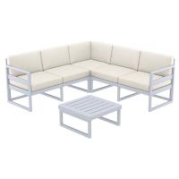 Mykonos Corner Sectional 5 Person Lounge Set Silver Gray with Natural Cushion ISP134-SIL-CNA