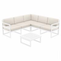 Mykonos Corner Sectional 5 Person Lounge Set White with Natural Cushion ISP134-WHI-CNA
