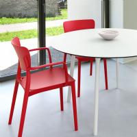 Lisa Patio Dining Set with Red Chairs and White Maya Round Table 47 inch ISP6751S-WHI-RED - 1