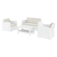 Monaco Wickerlook 4 Piece Loveseat Deep Seating Set White with Cushion ISP835-WH