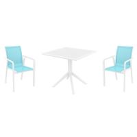 Pacific Dining Set with Sky 31" Square Table White and Turquoise S023106-WHI-TRQ