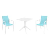 Pacific Dining Set with Sky 27" Square Table White and Turquoise S023108-WHI-TRQ