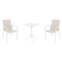 Pacific Bistro Set with Sky 24" Square Folding Table White and Taupe S023114-WHI-DVR - 1