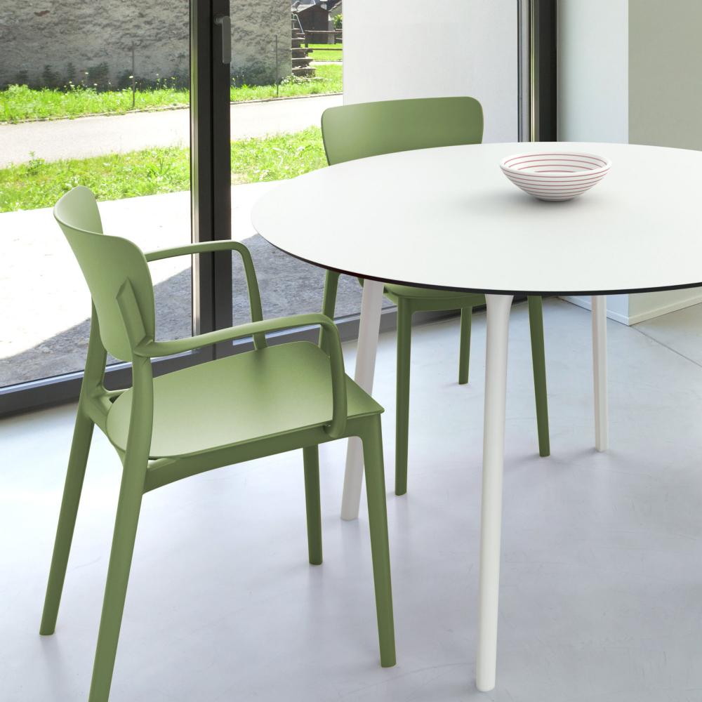 Compamia : Lisa Patio Dining Set with Olive Green Chairs and White Maya