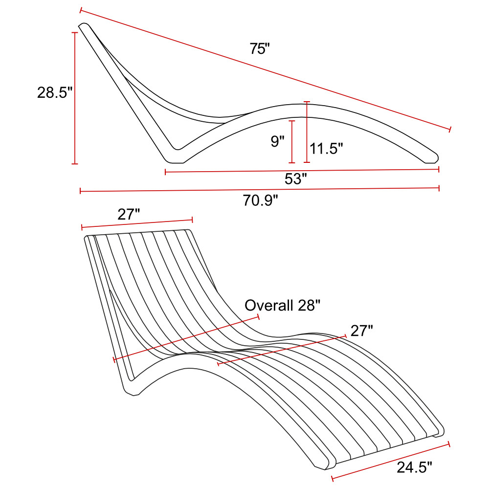 ISP087 Slim in-Pool Chaise dimensions