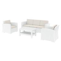 Monaco Wickerlook 4 Piece XL Sofa Deep Seating Set White with Cushion ISP836-WH