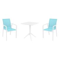 Pacific Bistro Set with Sky 24" Square Folding Table White and Turquoise S023114-WHI-TRQ - 1