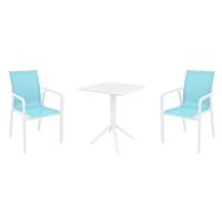 Pacific Bistro Set with Sky 24" Square Folding Table White and Turquoise S023114-WHI-TRQ - 1