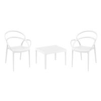 Mila Conversation Set with Sky 24" Side Table White S085109-WHI-