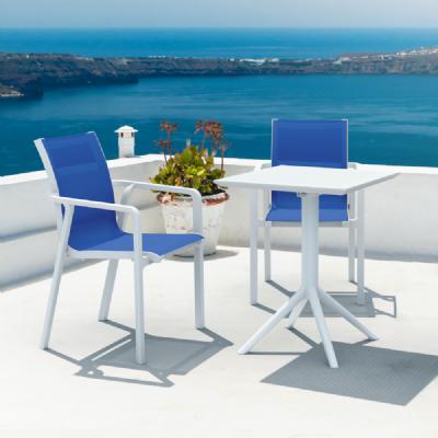Pacific Bistro Set with Sky 24 Square Folding Table White and