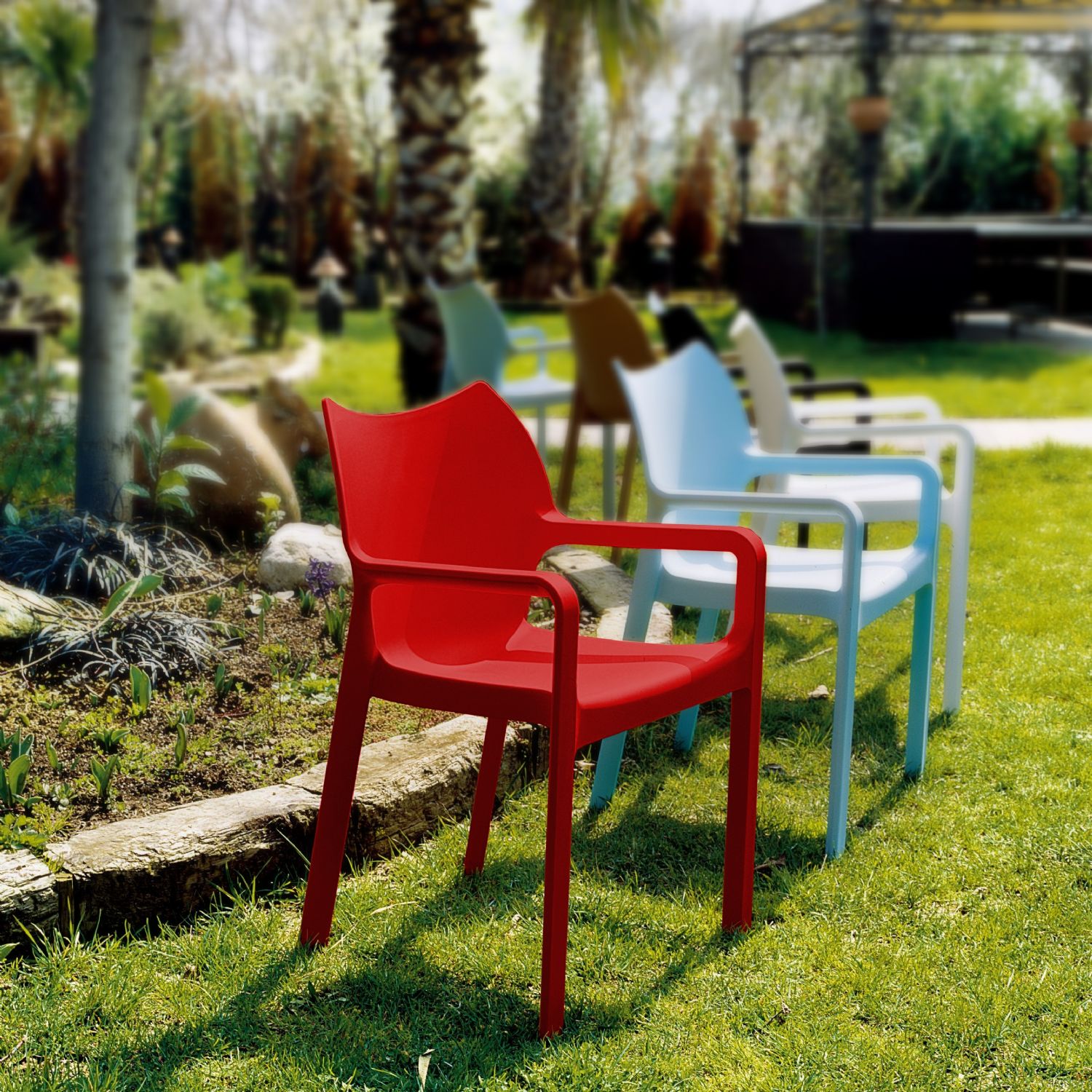 Diva Resin Outdoor Dining Arm Chair Red ISP028-RED - 9