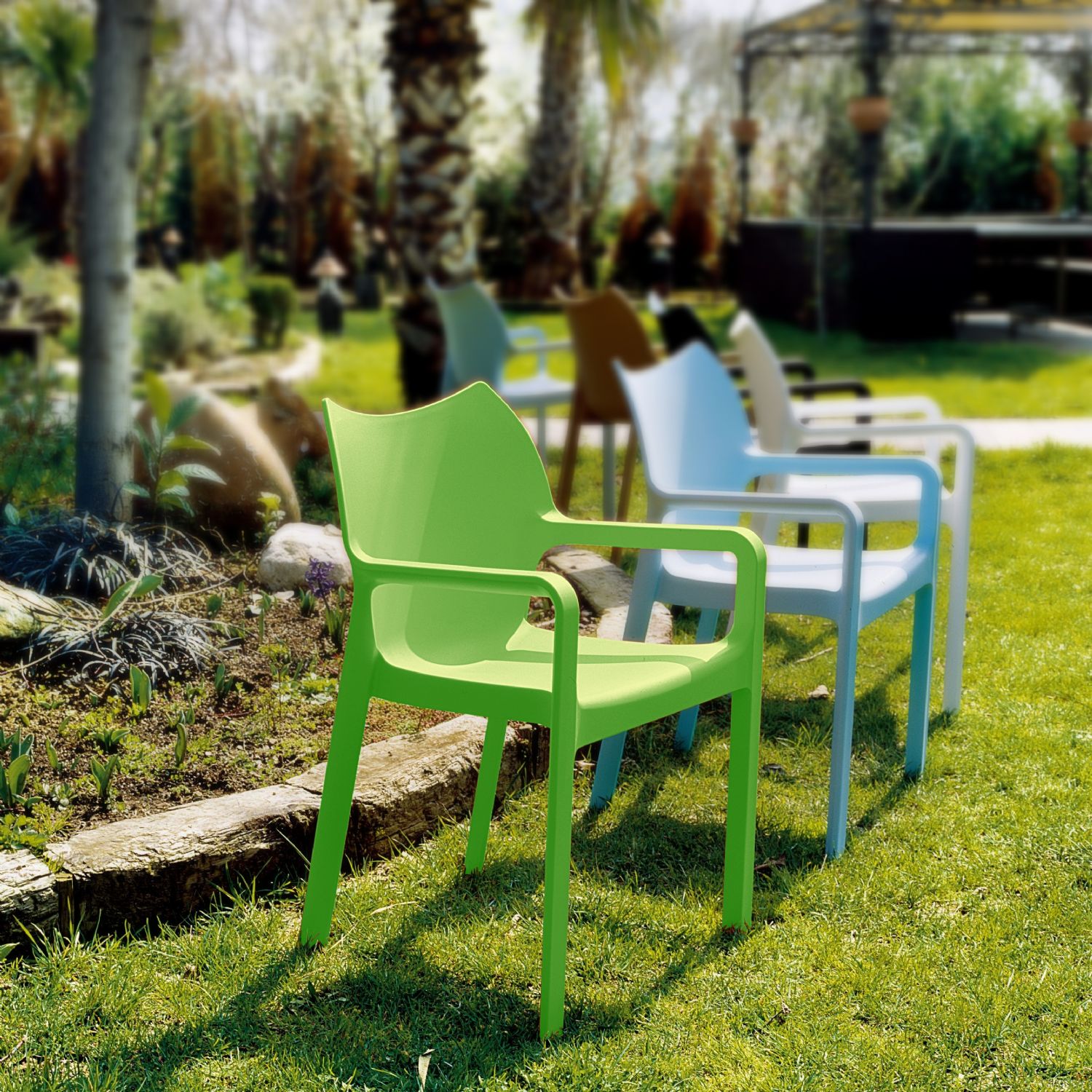 Diva Resin Outdoor Dining Arm Chair Tropical Green ISP028-TRG - 12