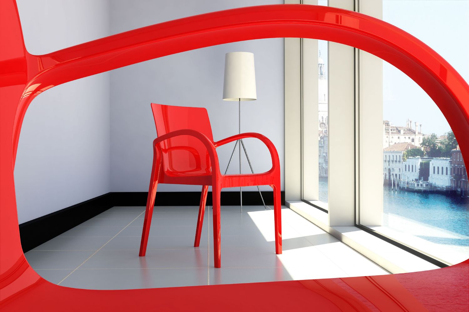 Dejavu Polycarbonate Arm Chair Red ISP032-GRED - 1