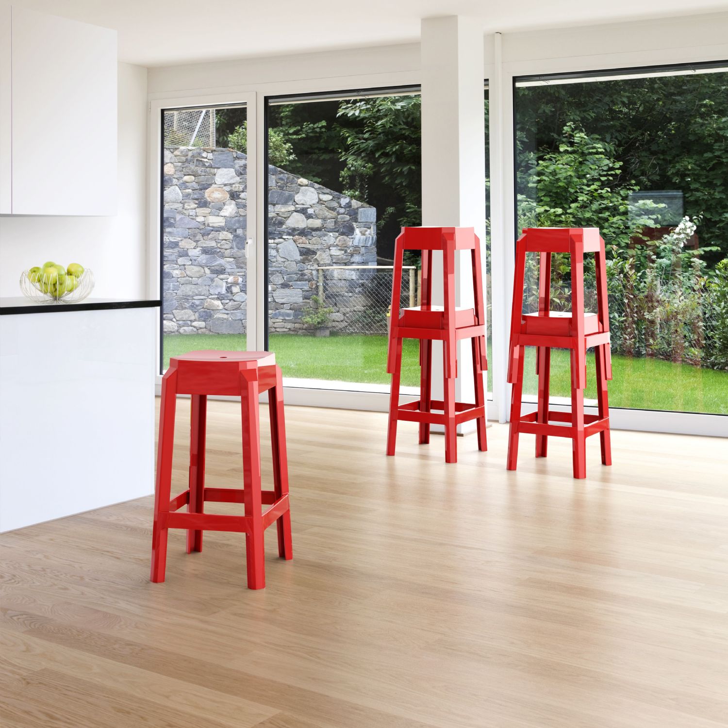 Fox Polycarbonate Counter Stool Glossy Red ISP036-GRED - 1