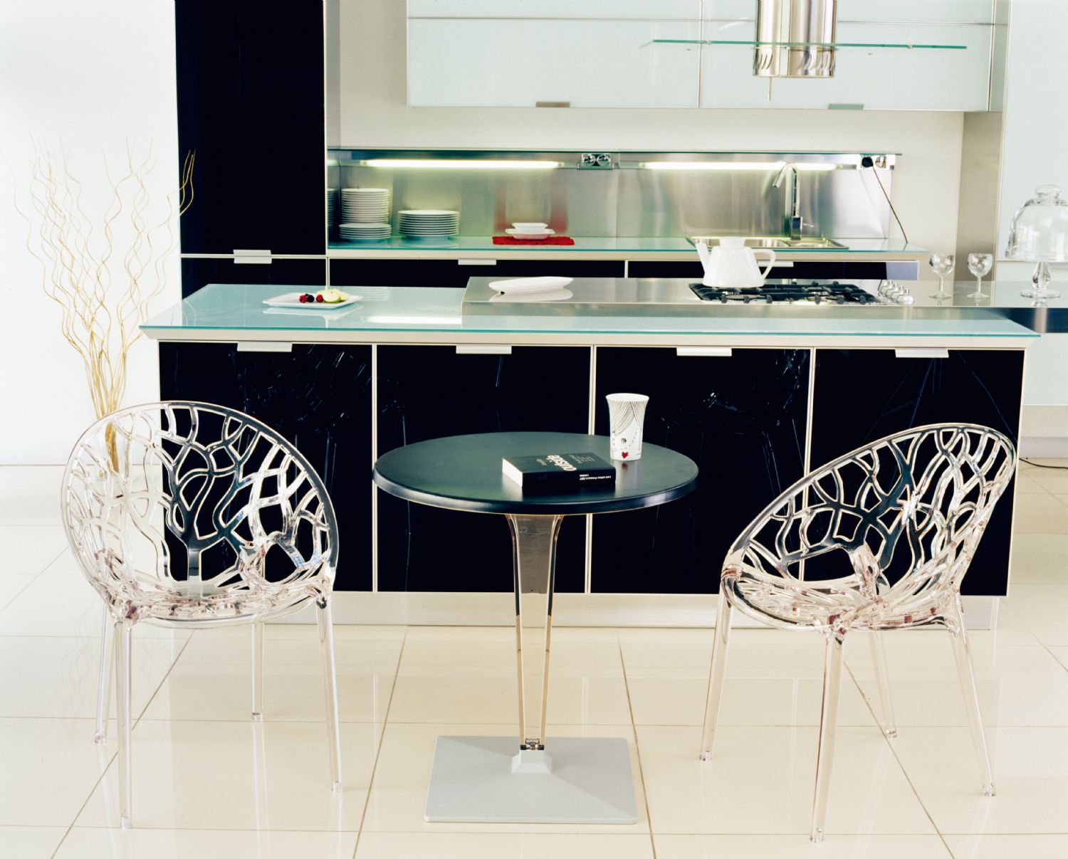 Crystal Polycarbonate Modern Dining Chair Transparent Black ISP052-TBLA - 10