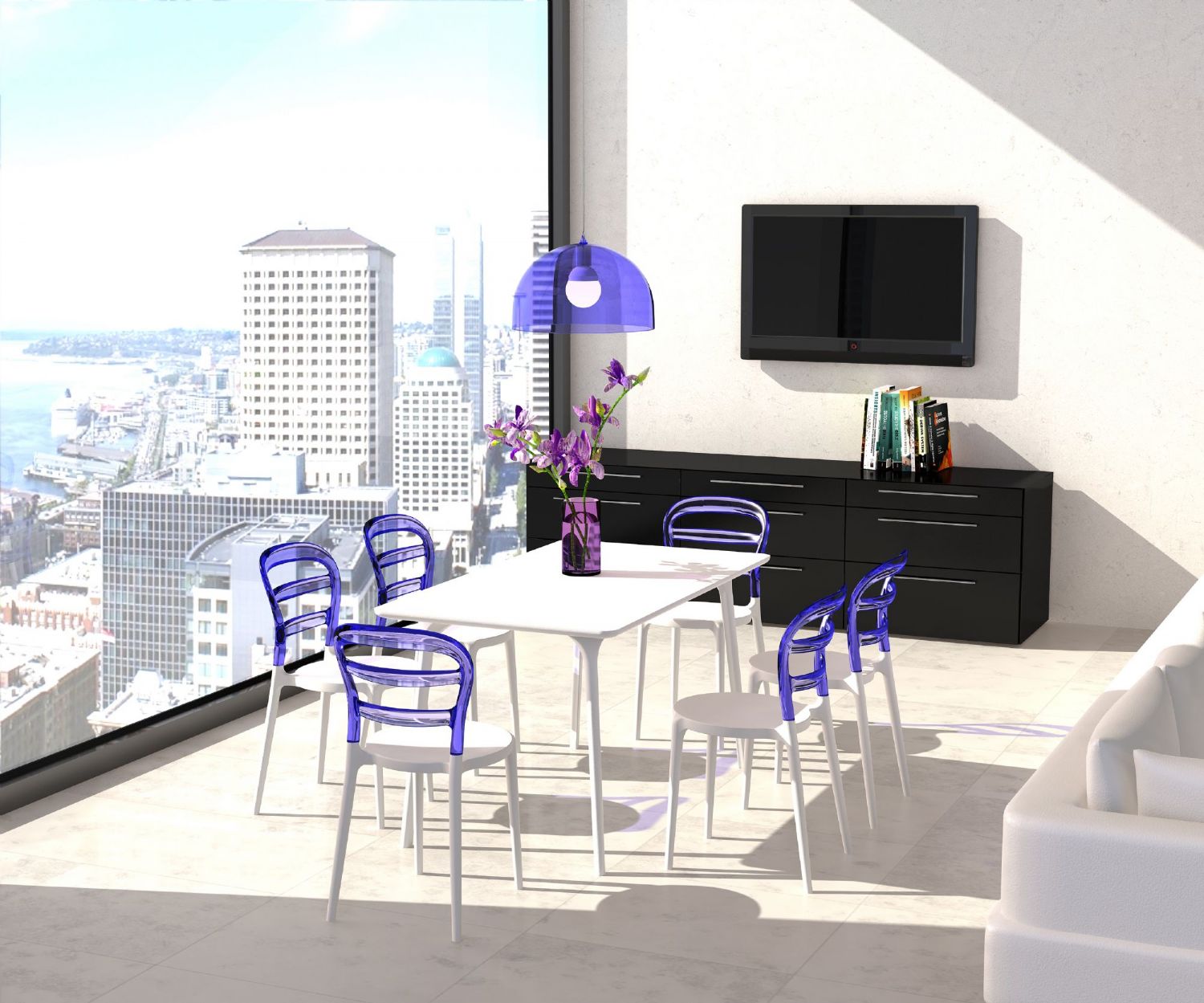 Miss Bibi Dining Chair White Violet ISP055-WHI-TVIO - 5