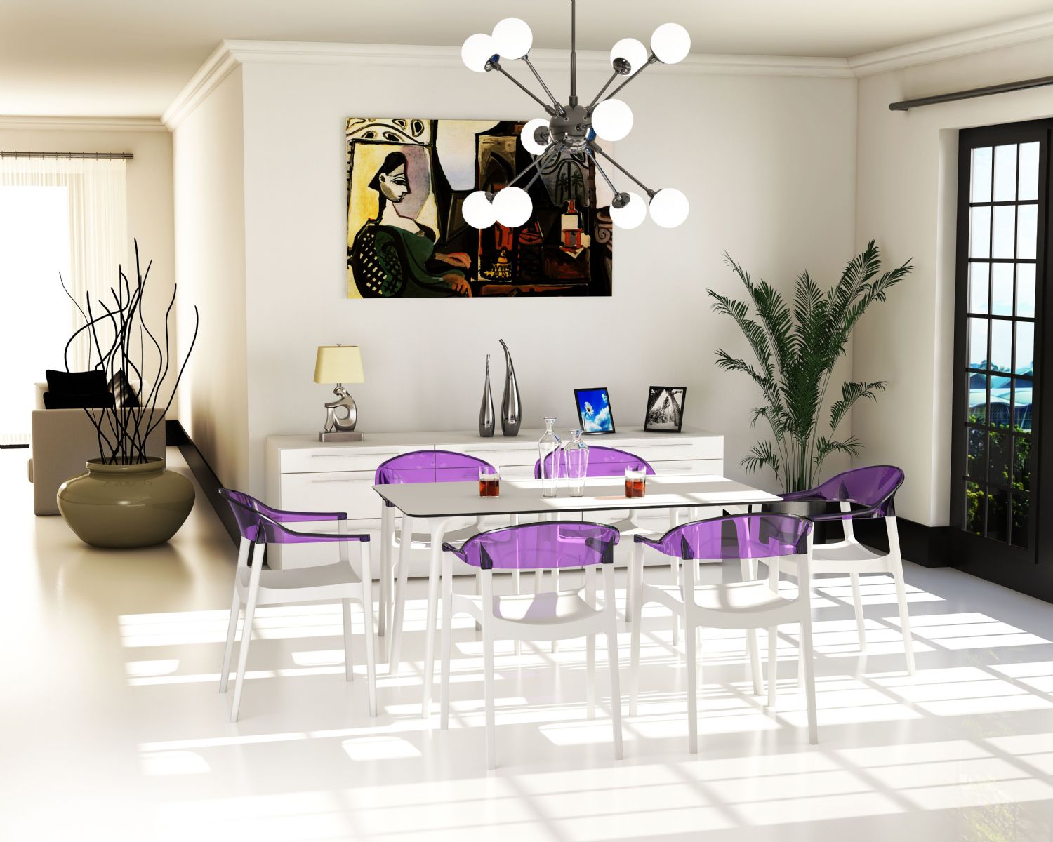 Carmen Dining Armchair White with Transparent Violet Back ISP059-WHI-TVIO - 8