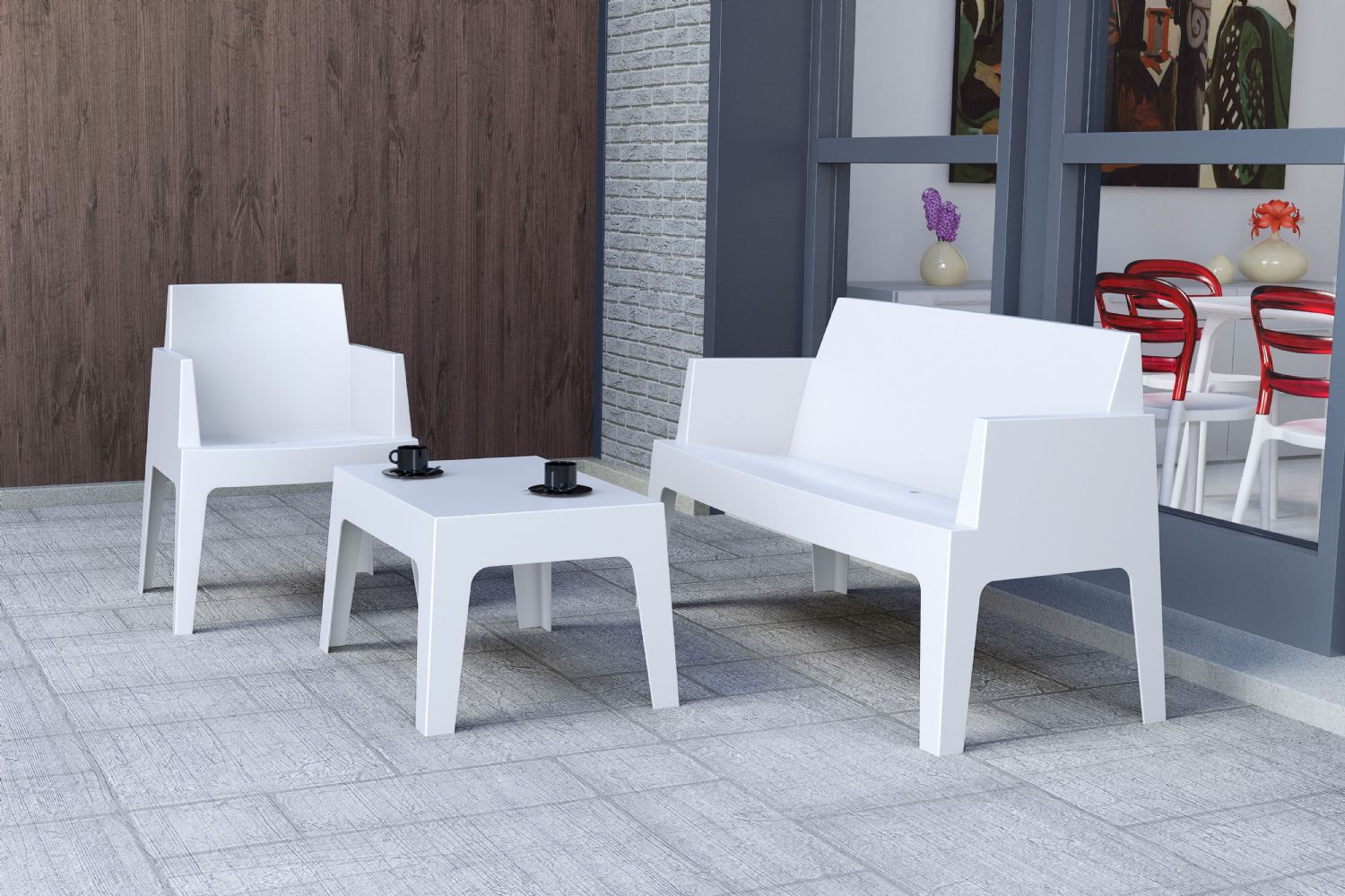 Box Resin Outdoor Coffee Table White ISP064-WHI - 1