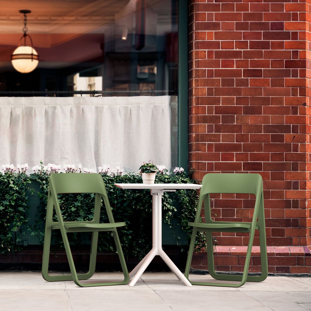 Dream Folding Outdoor Bistro Set with White Table and 2 Olive Green Chairs ISP0791S-OLG-WHI