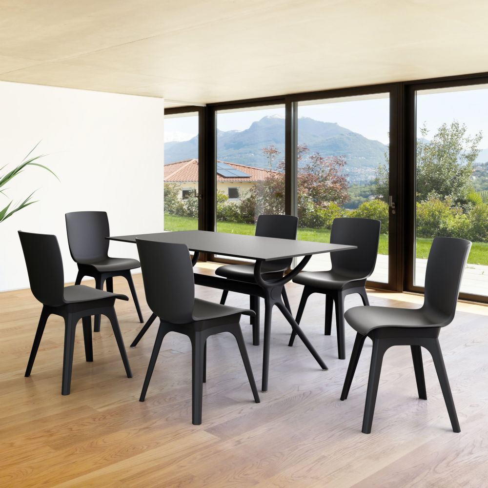Mio PP Modern Dining Set Black 7 Piece with 55 inch Air Table ISP0941S-BLA