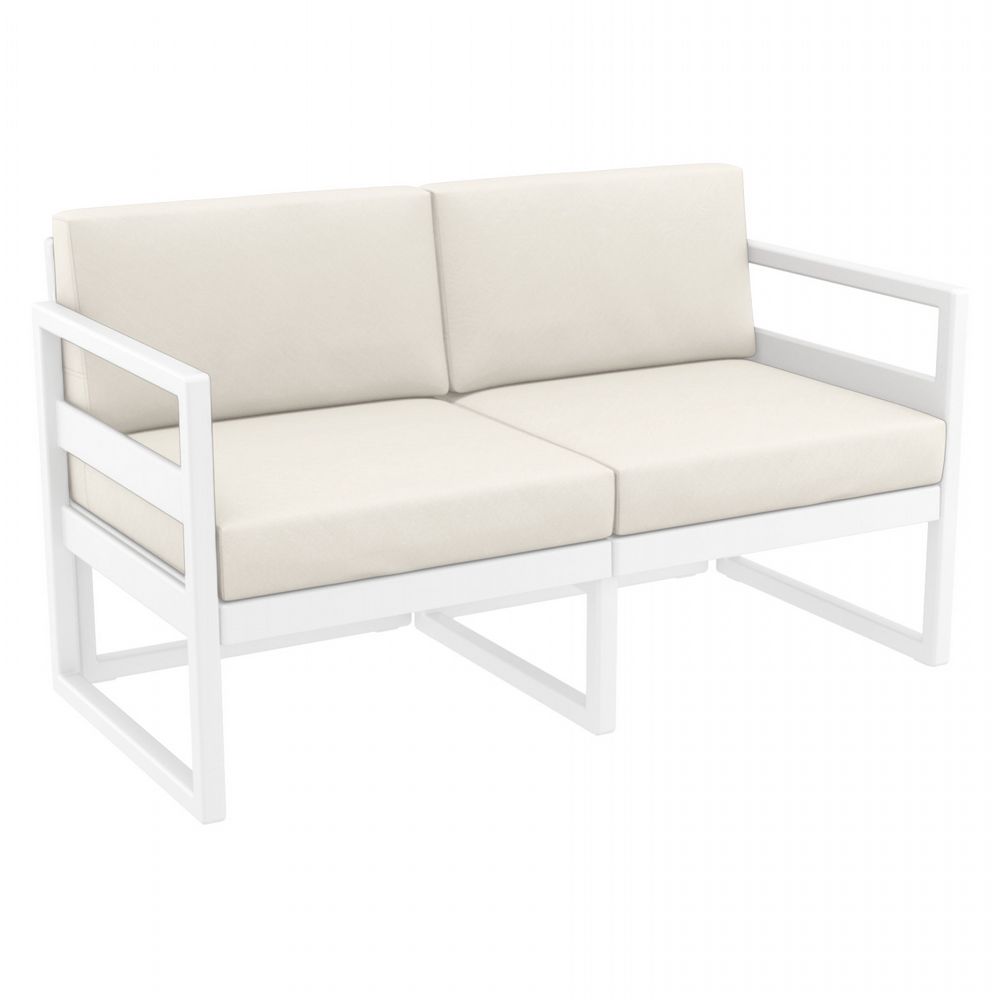 Mykonos Loveseat White with Natural Cushion ISP1312-WHI-CNA