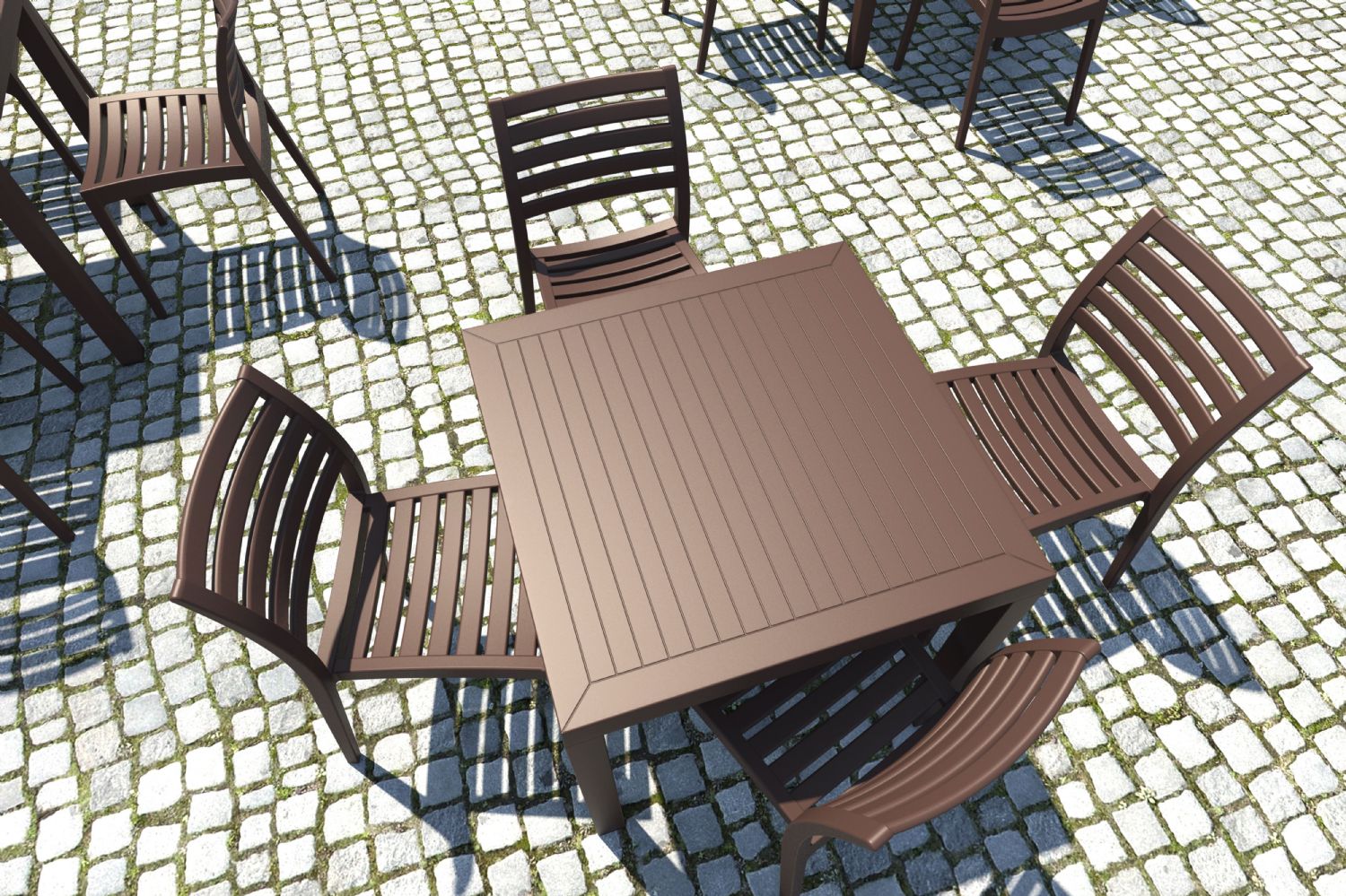 Ares Resin Square Outdoor Dining Set 5 Piece with Side Chairs Brown ISP1641S-BRW - 5