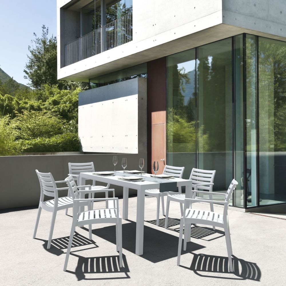 Artemis Resin Rectangle Outdoor Dining Set 7 Piece with Arm Chairs White ISP1862S-WHI