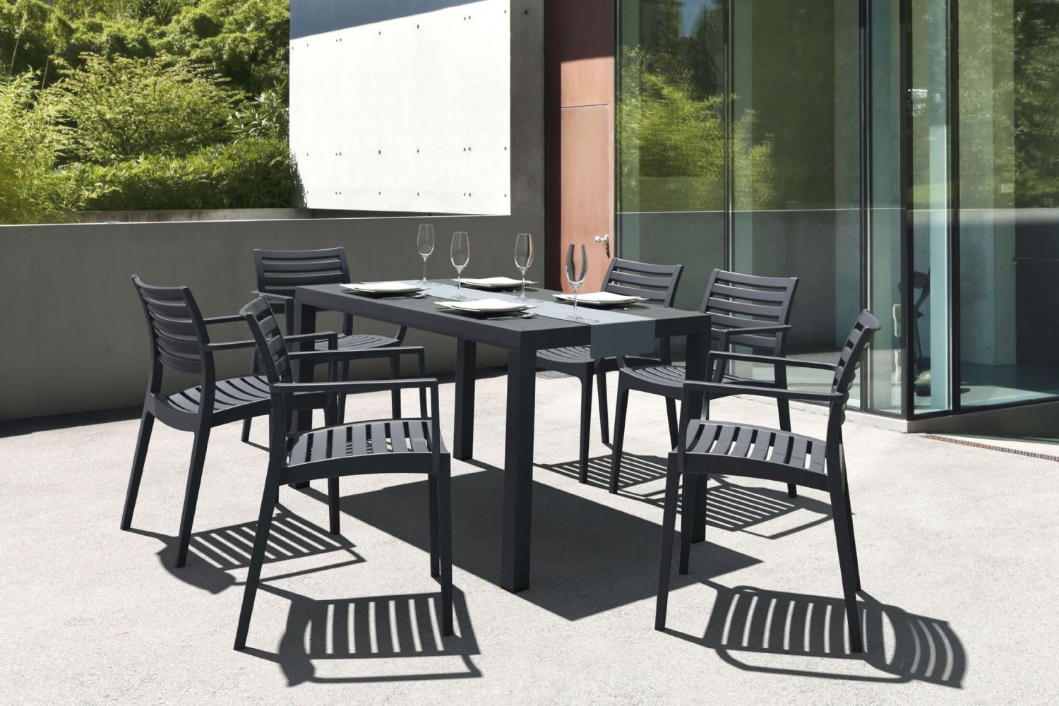 Artemis Resin Rectangle Outdoor Dining Set 7 Piece with Arm Chairs Dark Gray ISP1862S-DGR - 5