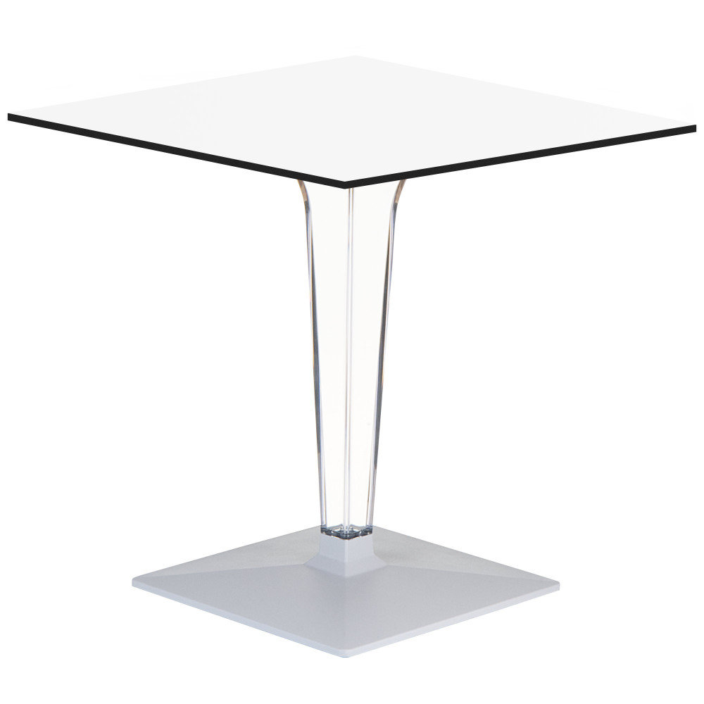 Ice HPL Top Square Table with Transparent Base 24 inch White ISP500H60-WHI