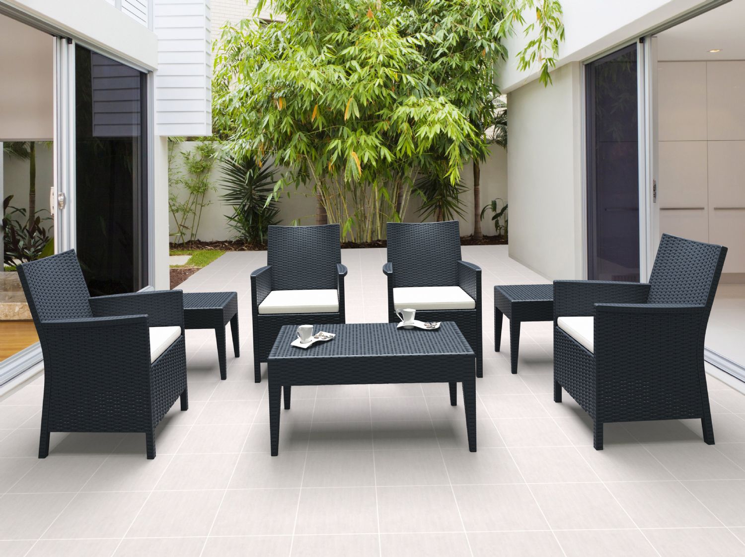 California Wickerlook Resin Patio Seating Set 7 Piece White ISP8062S-WH - 2