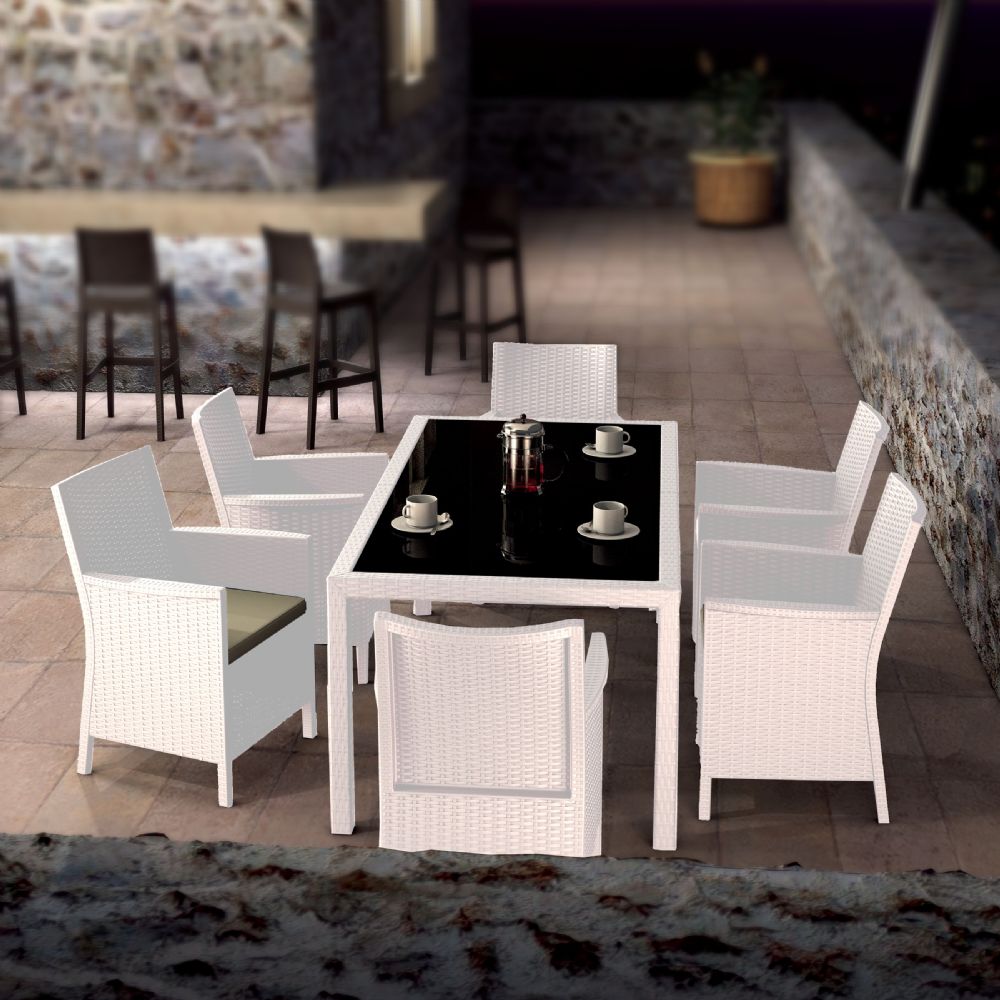 California Wickerlook Resin Patio Dining Set 7 Piece White ISP8063S-WH