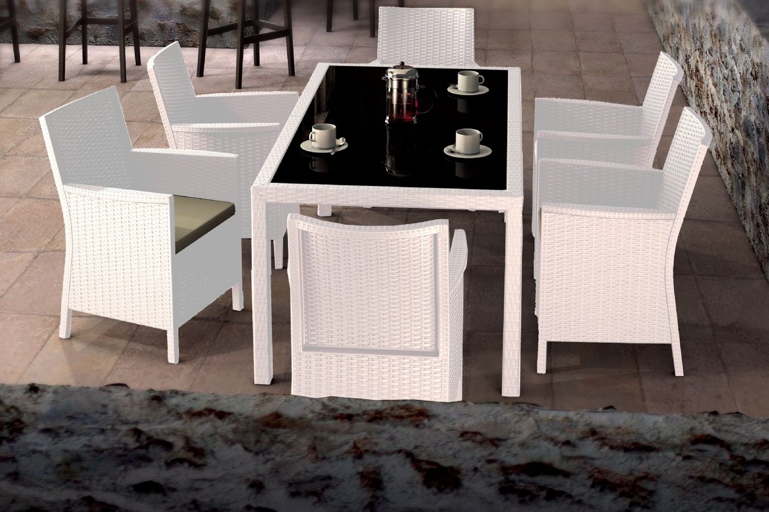 California Wickerlook Resin Patio Dining Set 7 Piece White ISP8063S-WH - 3