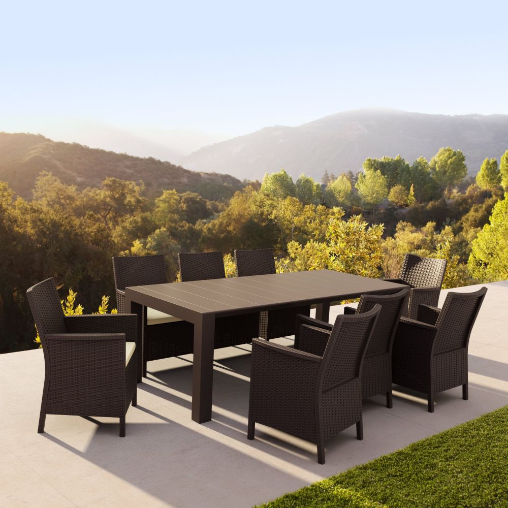 California Extendable Dining Set 9 Piece Brown ISP8066S-BR