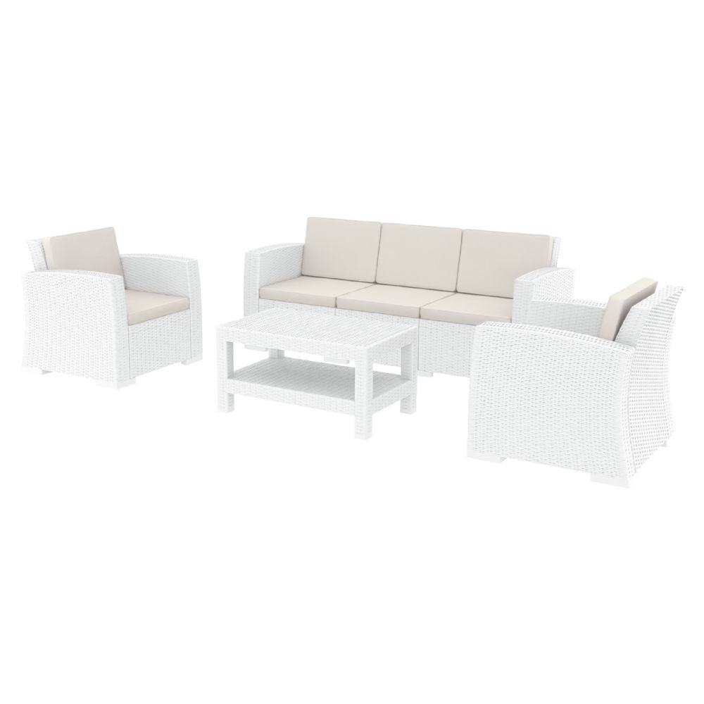 Monaco Wickerlook 4 Piece XL Sofa Deep Seating Set White with Cushion ISP836-WH