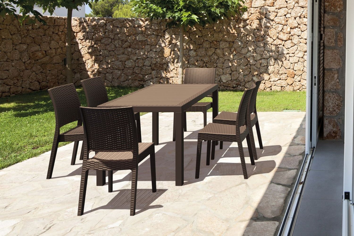 Orlando Wickerlook Patio Dining Set 7 Piece Rattan Gray ISP8781S DG