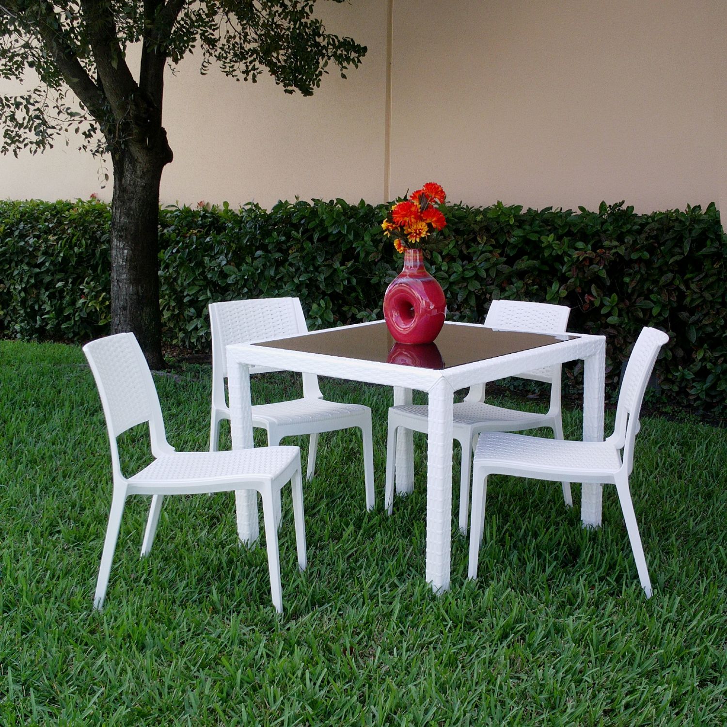 Miami Wickerlook Resin Patio Dining Set 5 Piece Rattan Gray with Side Chairs ISP992S-DG - 3